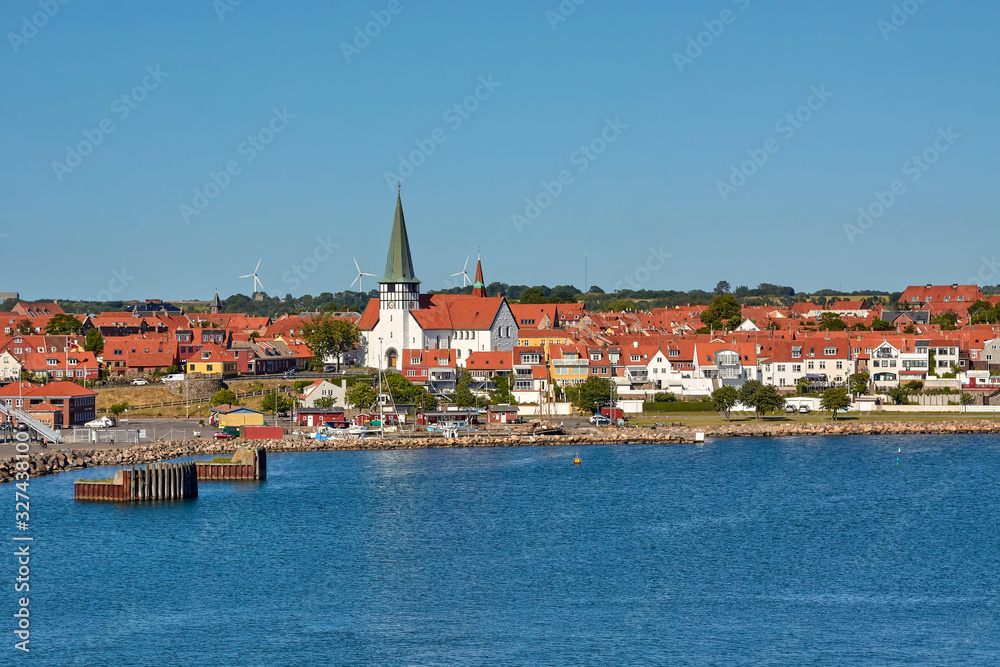 Beautiful and colorful houses in the town of Ronne, Bornholm island, Denmark.