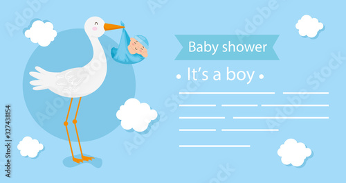 baby shower card with stork and decoration vector illustration design