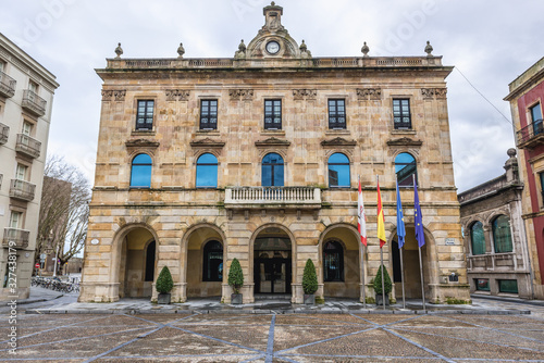 Facade of Town Hall in historic part of Gijon city in Asturias region of Spain