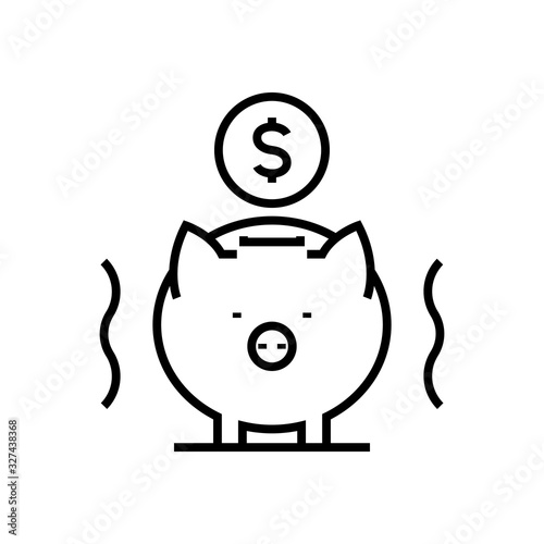 Money savings process line icon, concept sign, outline vector illustration, linear symbol.