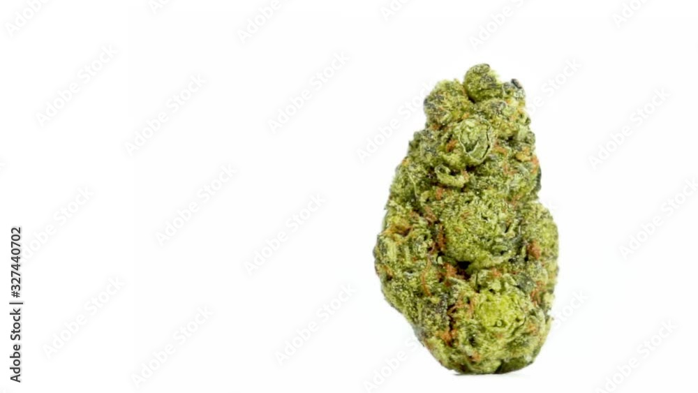 Cannabis nugget spinning in place, loop on white. Cannabis nugget spinning in place, loop on white.