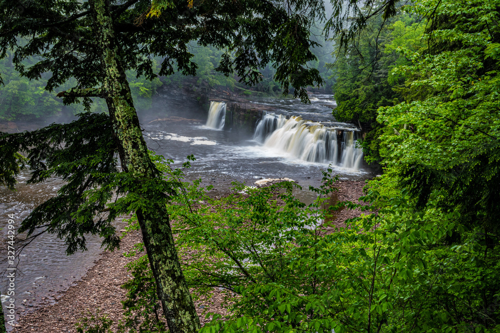 This is Nawadaha Falls on the Presque Isle River in Porcupine Mountains State Park in Michigan.