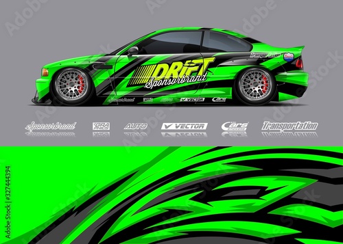 Racing car wrap design vector. Graphic abstract stripe racing background kit designs for wrap vehicle, race car, rally, adventure and livery