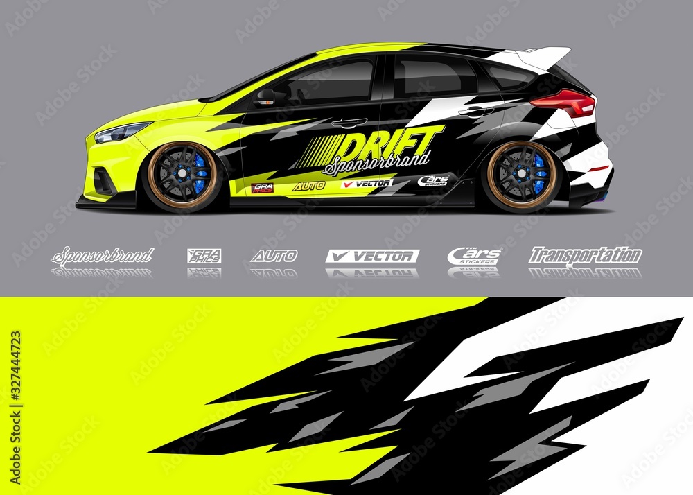 Racing car wrap decal graphic vector kit. Abstract stripe racing background designs for vinyl wrap race car, cargo van, pickup truck, adventure vehicle. Eps 10 Racing car wrap decal graphic vector kit. Abstract stripe racing background designs for vinyl wrap race car, cargo van, pickup truck, adventure vehicle. Eps 10
