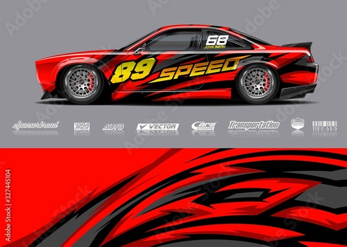 Racing car wrap decal graphic vector kit. Abstract stripe racing background designs for vinyl wrap race car, cargo van, pickup truck, adventure vehicle. Eps 10