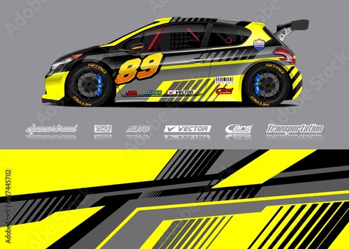 Racing car wrap decal graphic vector kit. Abstract stripe racing background designs for vinyl wrap race car, cargo van, pickup truck, adventure vehicle. Eps 10