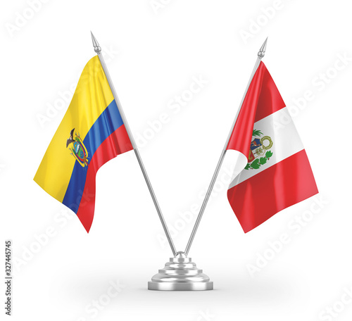 Peru and Ecuador table flags isolated on white 3D rendering