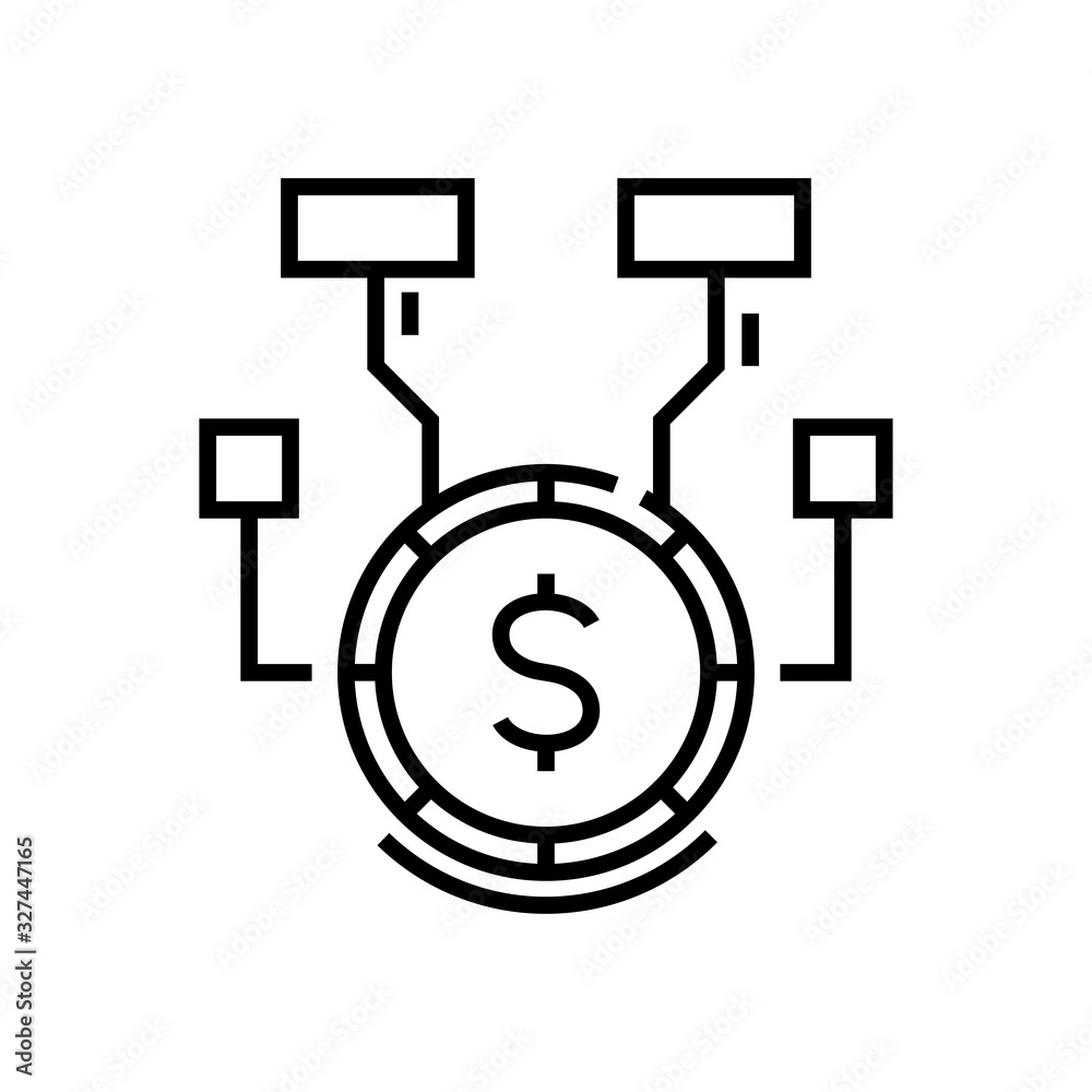 Money destinations line icon, concept sign, outline vector illustration, linear symbol. Money destinations line icon, concept sign, outline vector illustration, linear symbol.