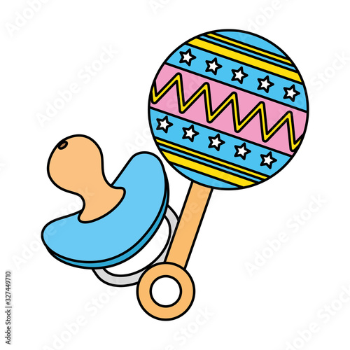 rattle baby toy with pacifier isolated icon vector illustration design