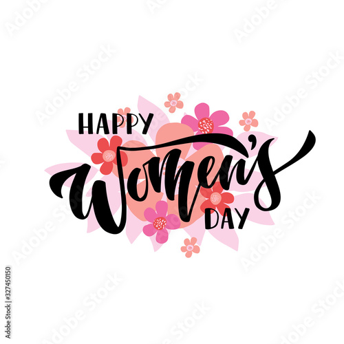 Women s Day vector lettering. Design for greeting card. Celebration text