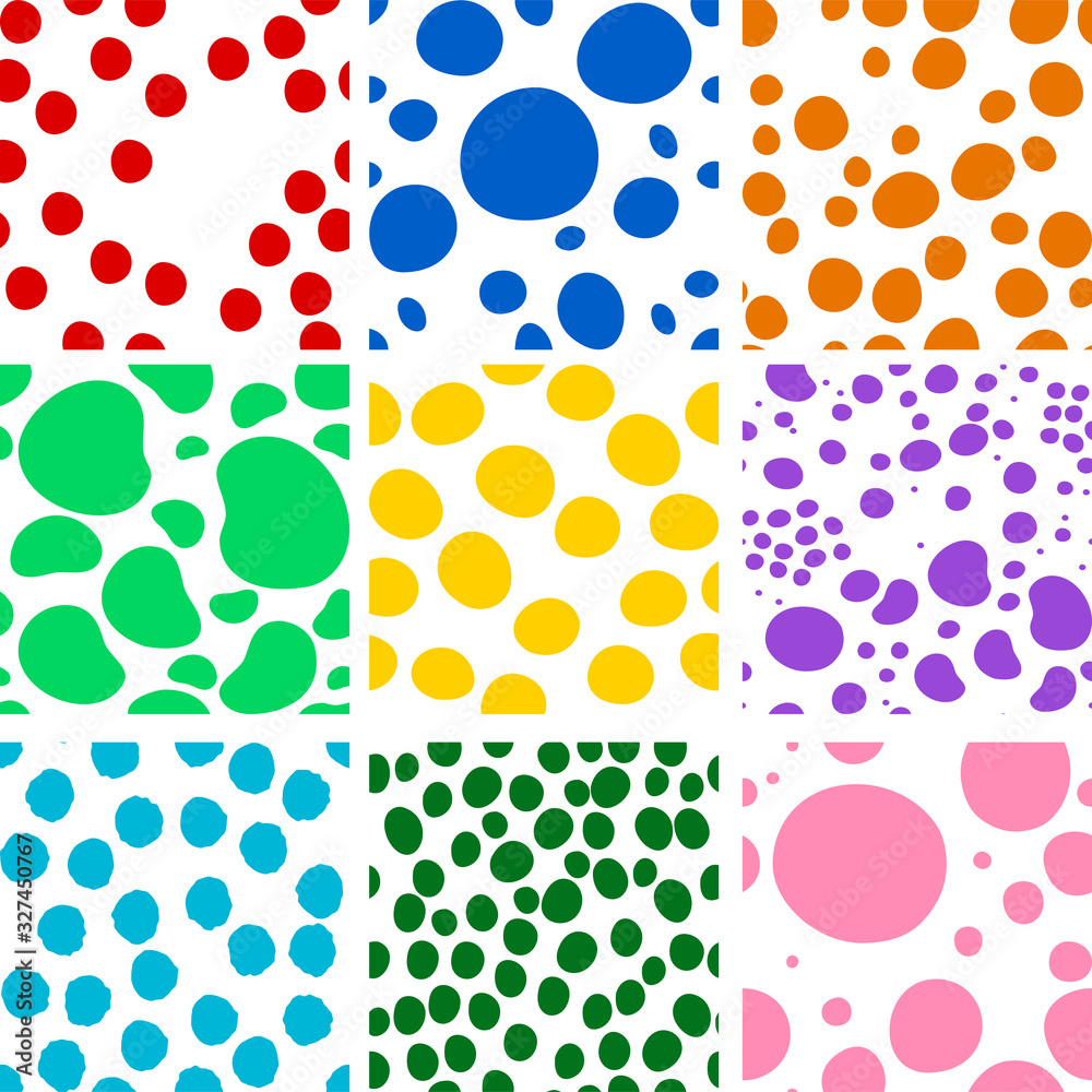 Fototapeta premium Colorful Hand-painted polka dot pattern variation set