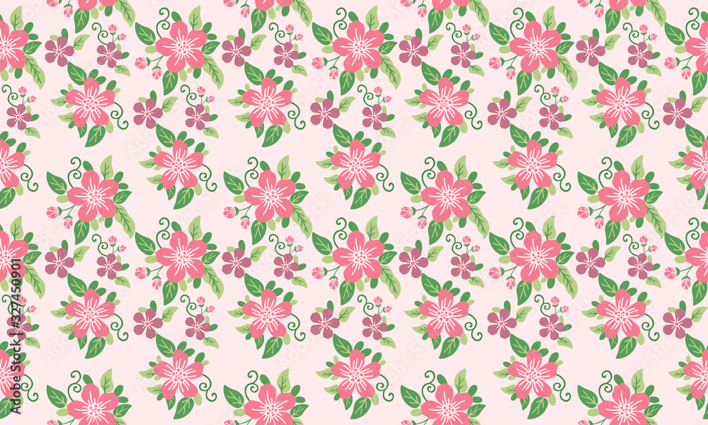 Beautiful wallpaper for spring, with seamless leaf and floral pattern background design.