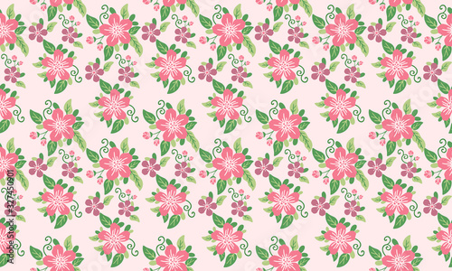 Beautiful wallpaper for spring, with seamless leaf and floral pattern background design. © StockFloral