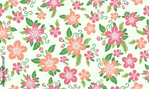Beautiful wallpaper for spring, with seamless leaf and floral pattern background design.