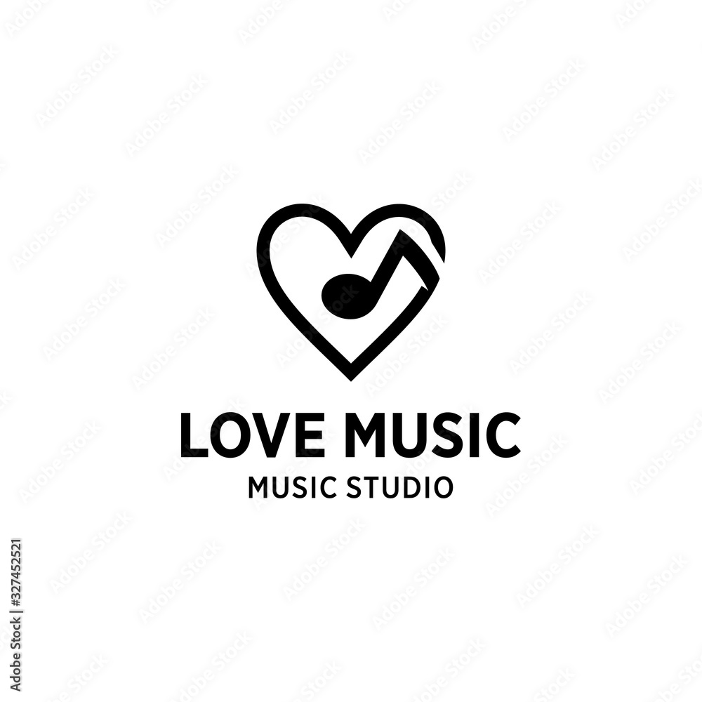 Illustration of a modern music note combined with love sign.