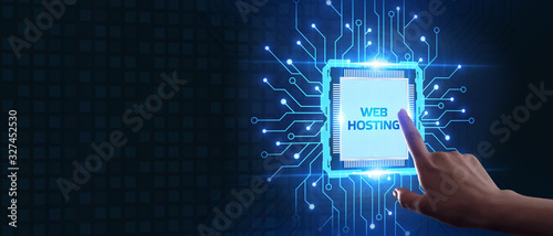 Web Hosting. The activity of providing storage space and access for websites. Business, modern technology, internet and networking concept.