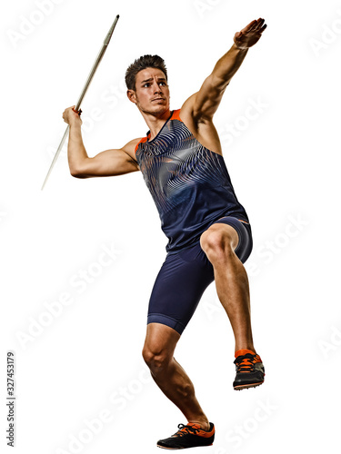 young man athletics Javelin athlete isolated white background photo