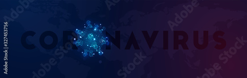 Novel Coronavirus (2019-nCoV). China pathogen respiratory coronavirus 2019-nCoV originating in Wuhan, Asia-China. Background cell Virus Covid 19-NCP Global world map. nCoV is single-stranded RNA virus