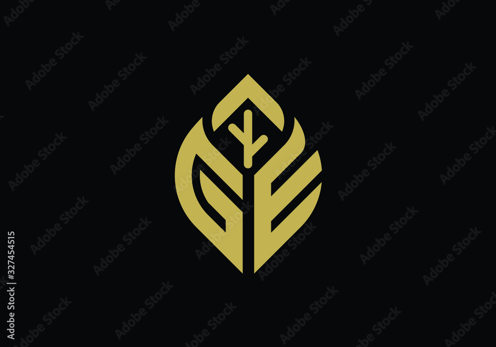 Initial letter G and E with abstract leaf logo sign symbol Initial letter G and E with abstract leaf logo sign symbol