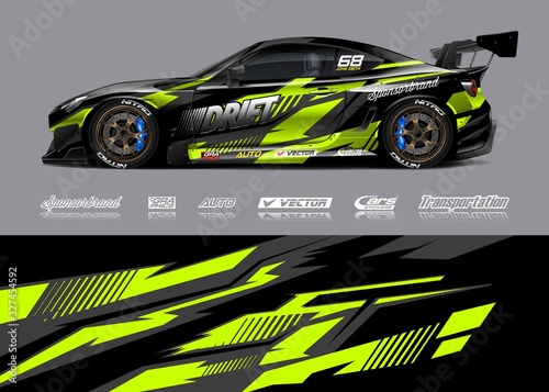 Racing car wrap decal graphic vector kit. Abstract stripe racing background designs for vinyl wrap race car, cargo van, pickup truck, adventure vehicle. Eps 10
