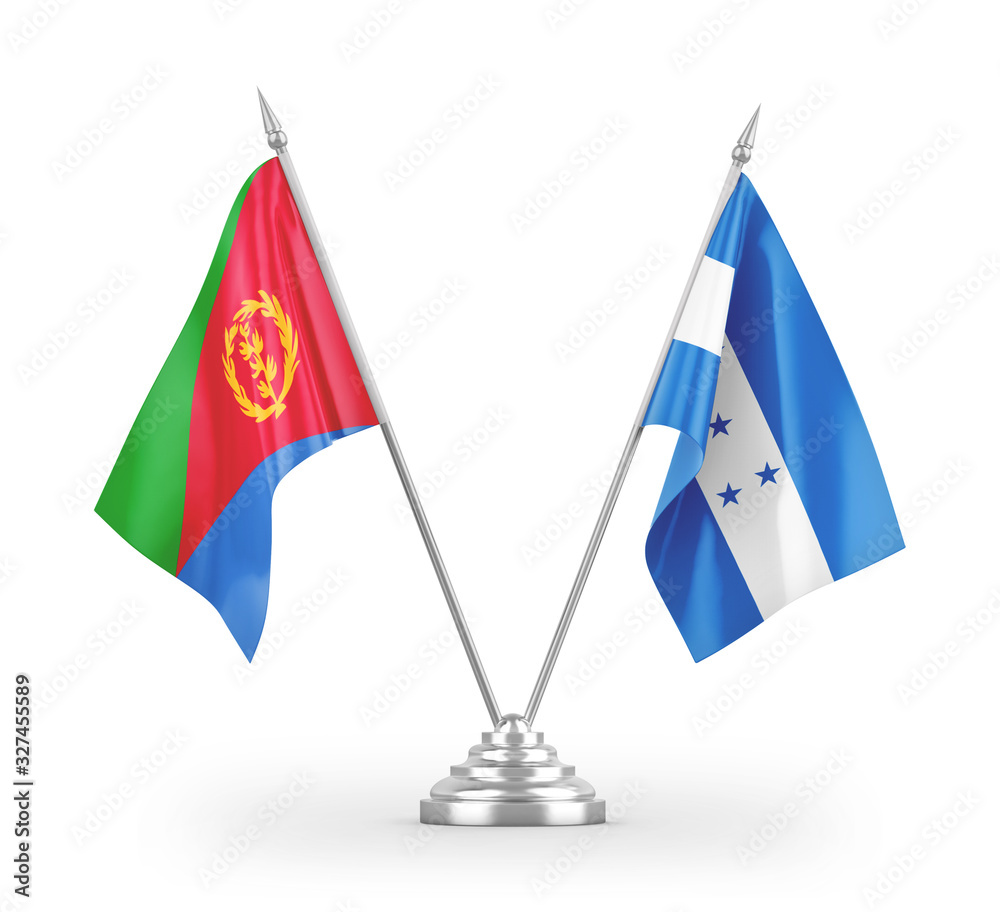 Honduras and Eritrea table flags isolated on white 3D rendering Honduras and Eritrea table flags isolated on white 3D rendering