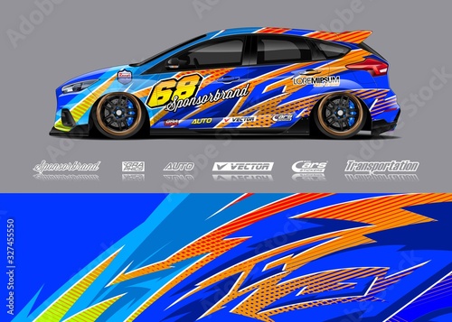 Racing car wrap decal graphic vector kit. Abstract stripe racing background designs for vinyl wrap race car  cargo van  pickup truck  adventure vehicle. Eps 10