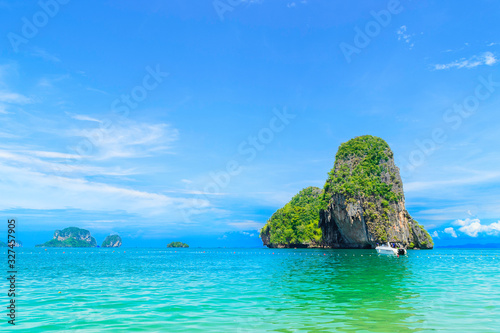 Amazing sea landscape with shining water and blue sky.