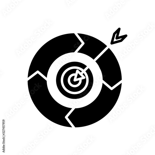 Hit the aim black icon, concept illustration, vector flat symbol, glyph sign.