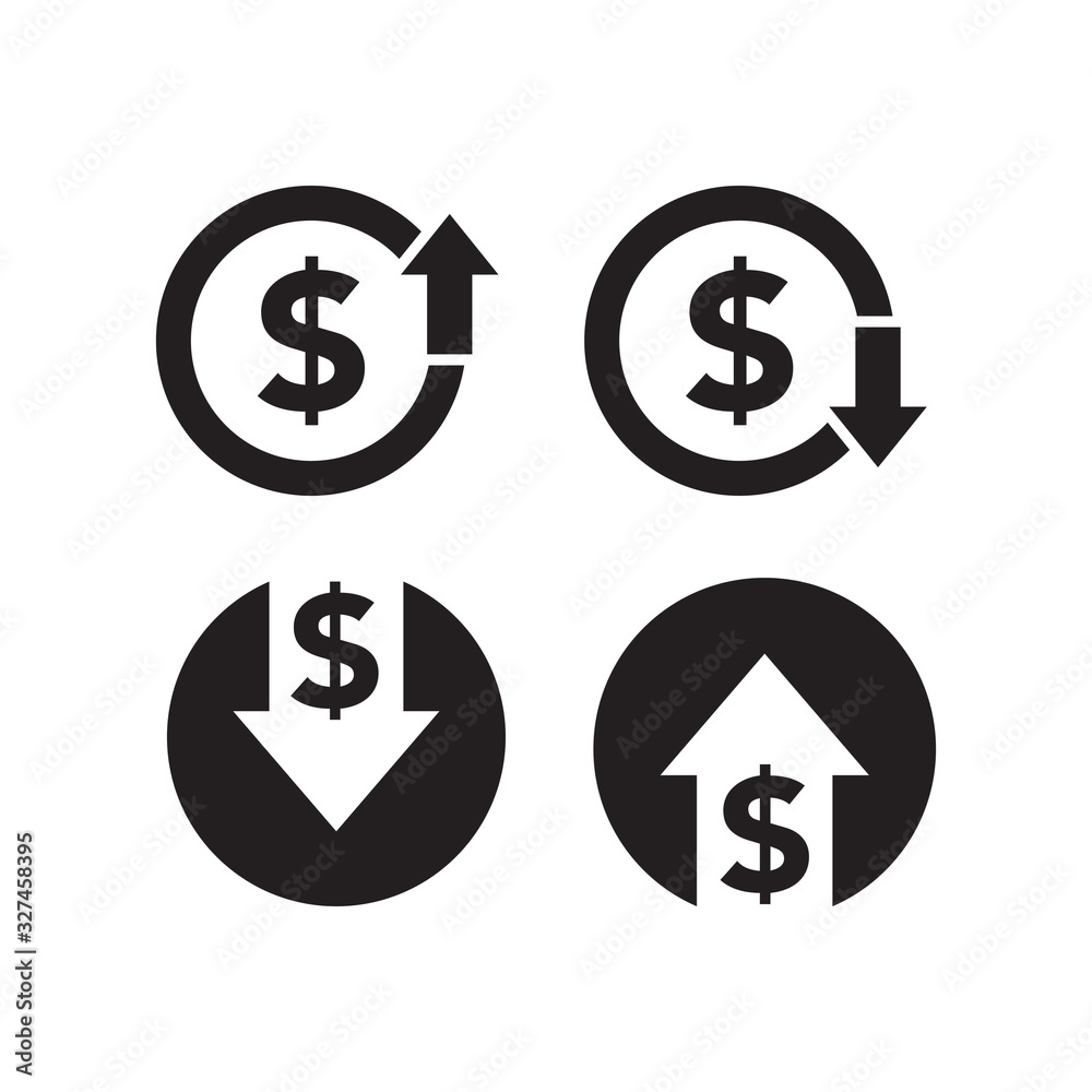INCREASE AND DECREASE DOLLAR ICON, DOLLAR UP AND DOWN INCREASE AND DECREASE DOLLAR ICON, DOLLAR UP AND DOWN
