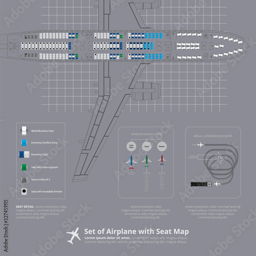 Set of Airplane with Seat Map Isolated Vector Illustration
