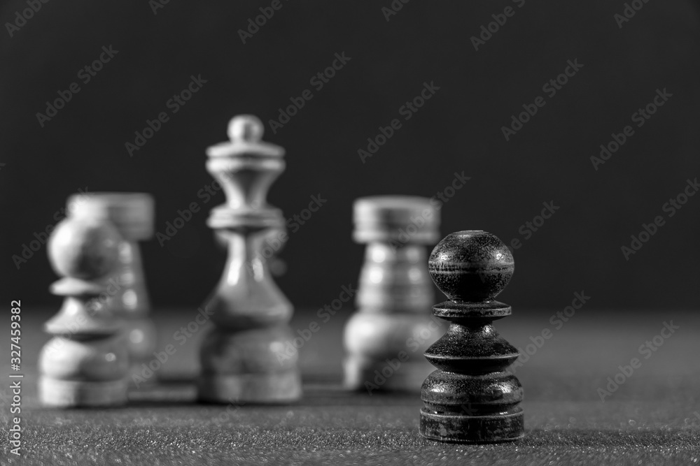 Image of Chess Pieces on Board for Game; black and white style Image of Chess Pieces on Board for Game; black and white style