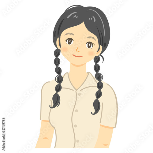 三つ編みの女の子（昔の日本風）