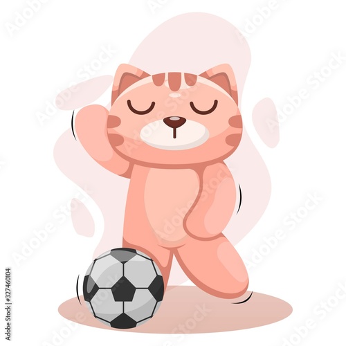 adorable cat play soccer cartoon vector