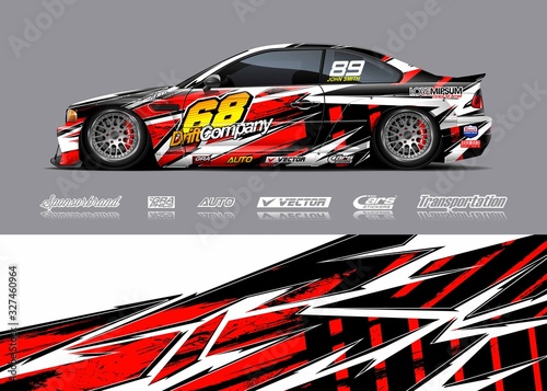 Racing car wrap decal graphic vector kit. Abstract stripe racing background designs for vinyl wrap race car, cargo van, pickup truck, adventure vehicle. Eps 10