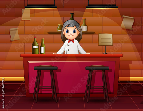 Female bartenders on the bar counter