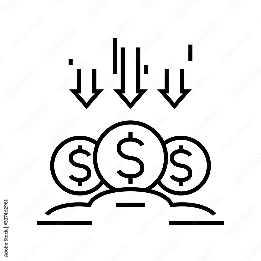Profit decrease line icon, concept sign, outline vector illustration, linear symbol. Profit decrease line icon, concept sign, outline vector illustration, linear symbol.