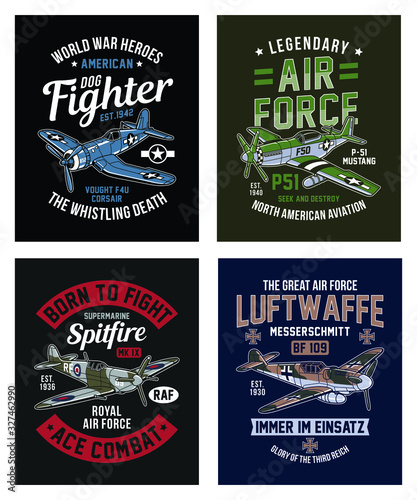 Vintage World War 2 Fighter Aircraft Graphic T-shirt Collection 