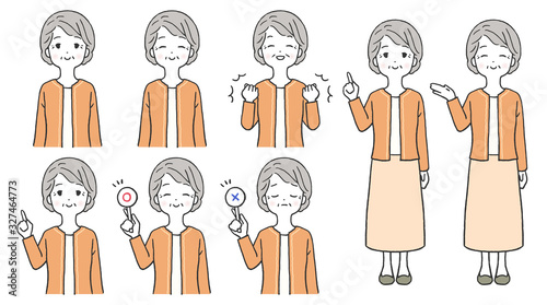 年配の女性のポーズセット