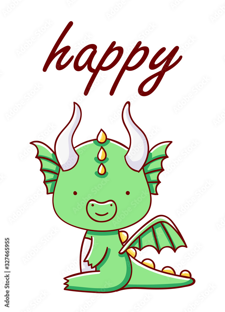 Fototapeta premium Character kawaii dragon cartoon cute happy hand drawn isolated on white background