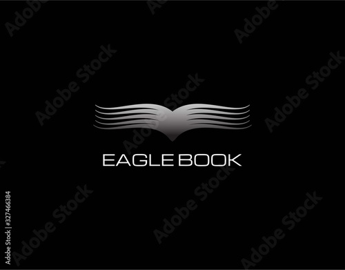 Unique Logo of Book with Wings of Falcon Concept. Design in Silver Gradient Isolated on Black Background. This Logo Idela for Book Store, Library, Publishing Company, Etc. Vector Illustration