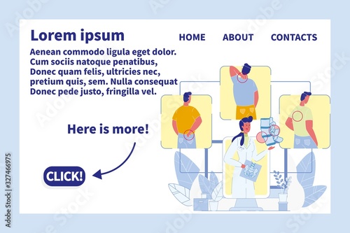 Cartoon Landing Page for Medical Service Treating Backache. Professional Diagnosis and Spinal Pain Causes. Patient Went to Doctor for Help with Discomfort in Back, Neck. Vector Flat Illustration