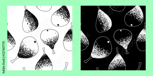set of black and white patterns with pears