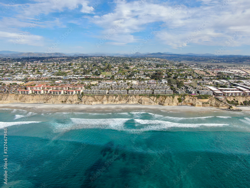 Aerial view of condo community next to the beach and sea in south california. Solana Beach. USA Aerial view of condo community next to the beach and sea in south california. Solana Beach. USA