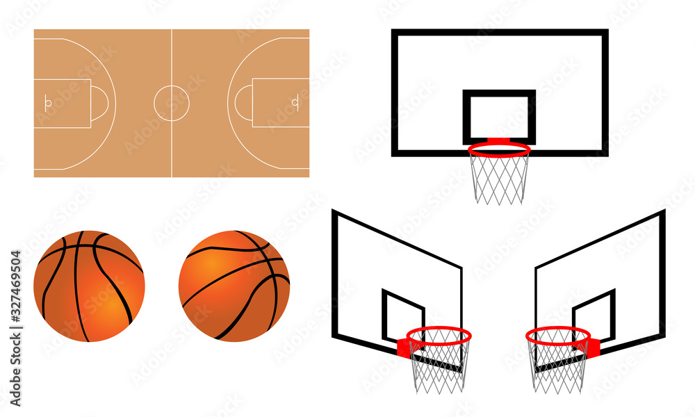 Illustration of basketball and goal