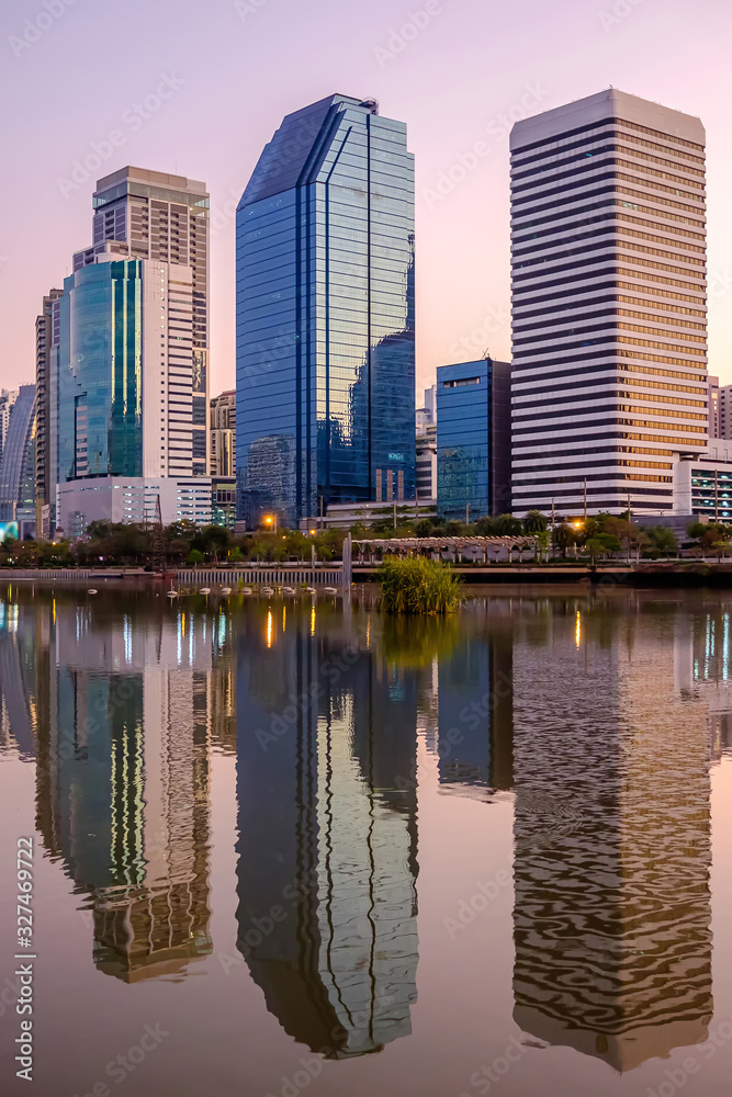 Morning cityscape, office buildings and apartments in Thailand at dawn