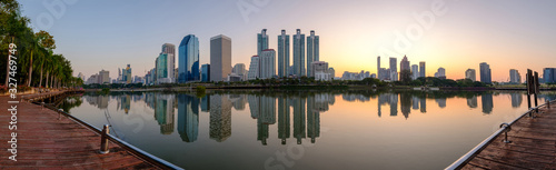 Bangkok city downtown at dawn with reflection of skyline © panya7
