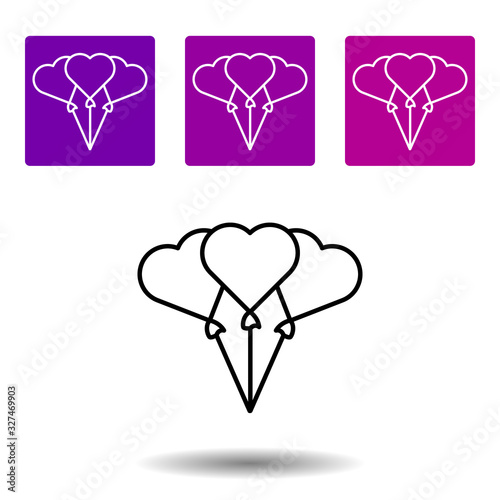 heart shaped balloons icon. Simple outline vector of Love purple set for UI and UX, website or mobile application