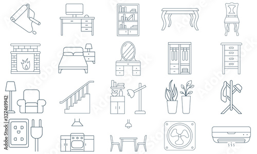 Interior design house improvement icon set in vector image