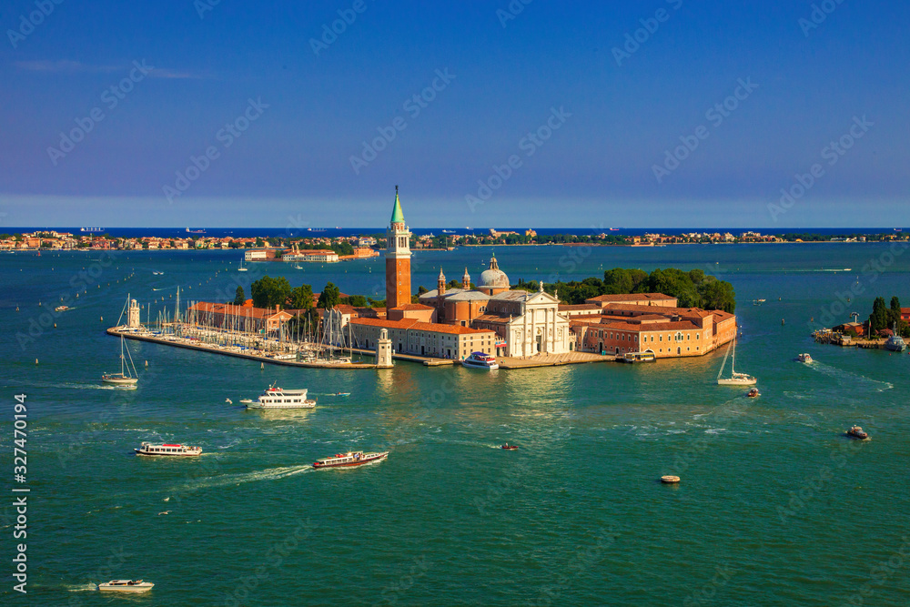 Aerial view of San Giorgio island off the city of Venice