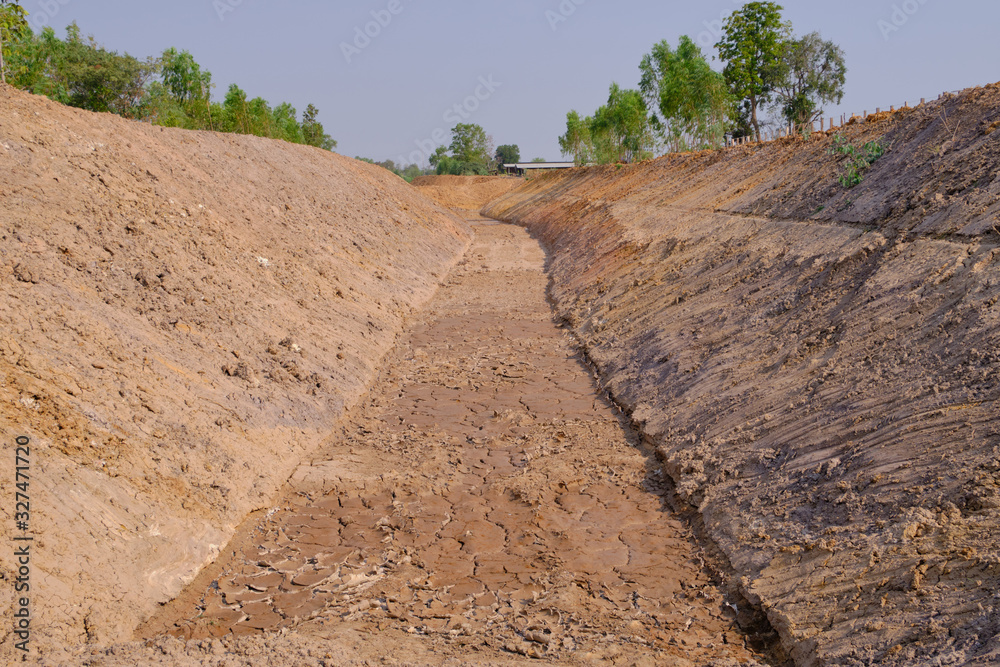 Fototapeta premium Irrigation Canal Dry Affecting agriculture